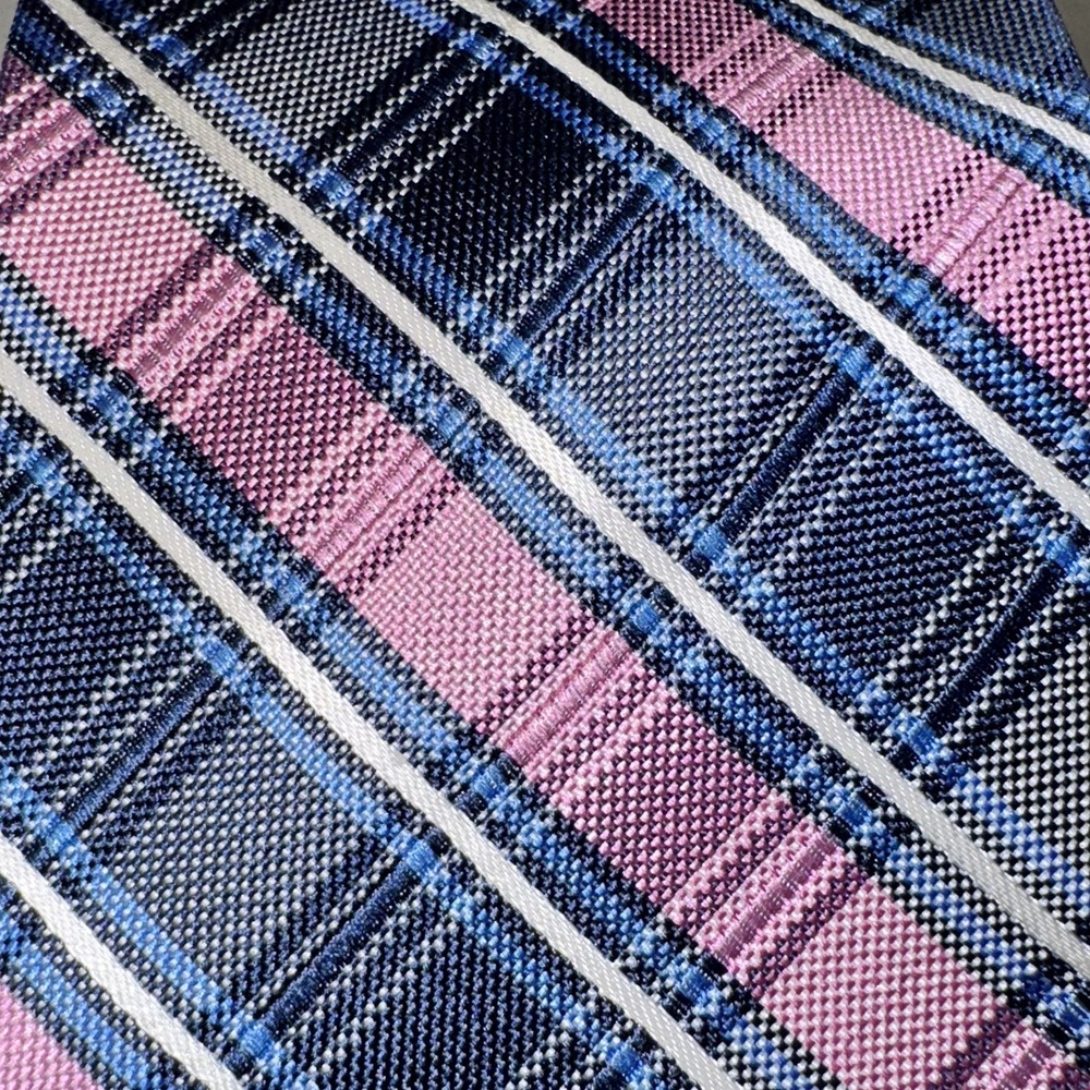 Nautica Plaid Necktie Mens OS Blue Pink Silk Classic Preppy Professional Formal